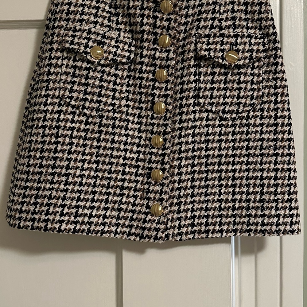 INTERMIX Houndstooth Skirt with Gold Accents